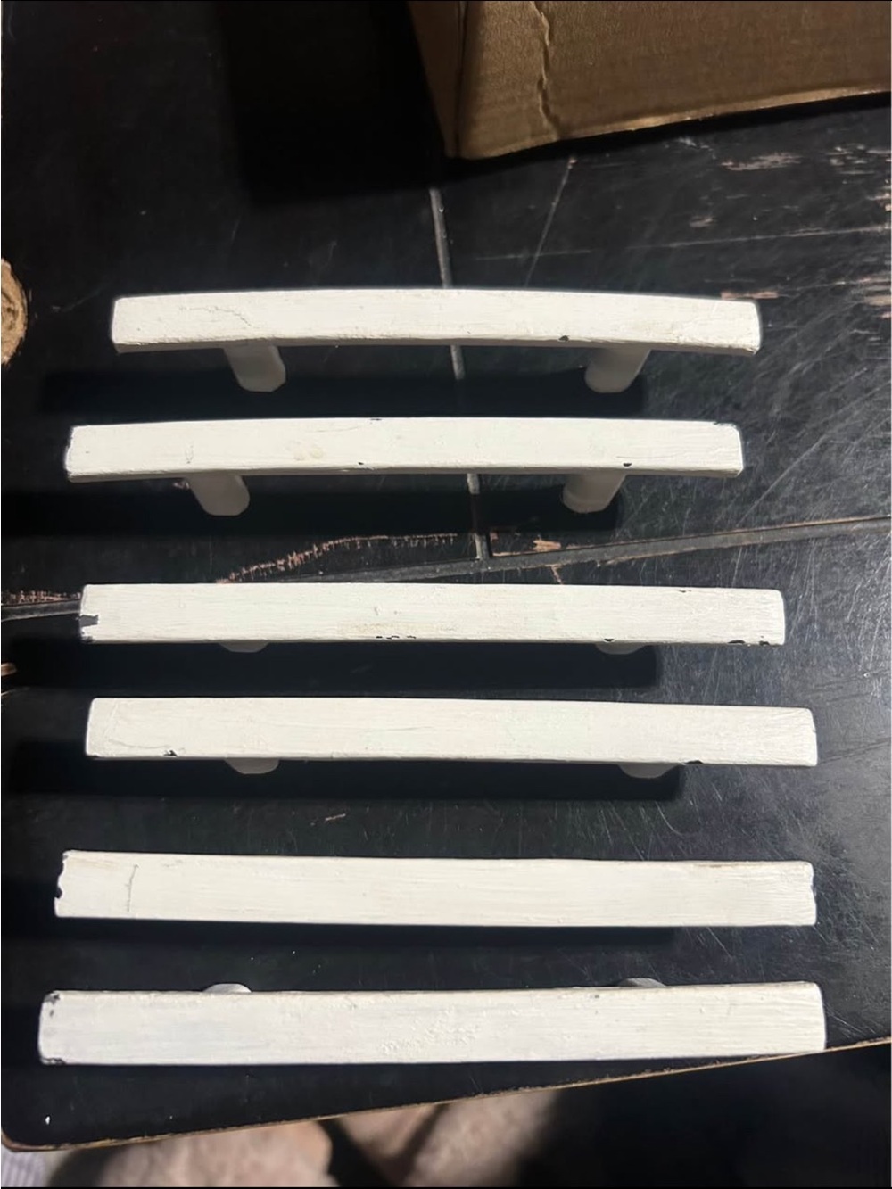 Set of 6 White Wooden Cabinet Pulls - 3inch Spacing
